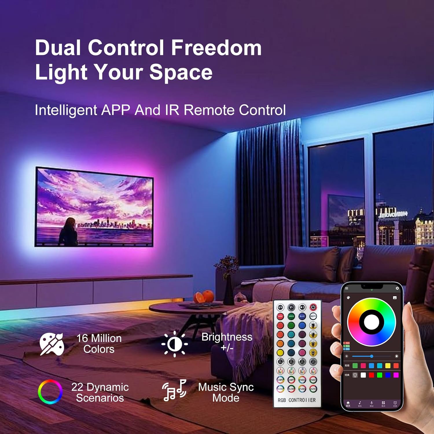 Detalle de FBY 200 FT LED Strip Lights, Music Sync, App and Remote Control