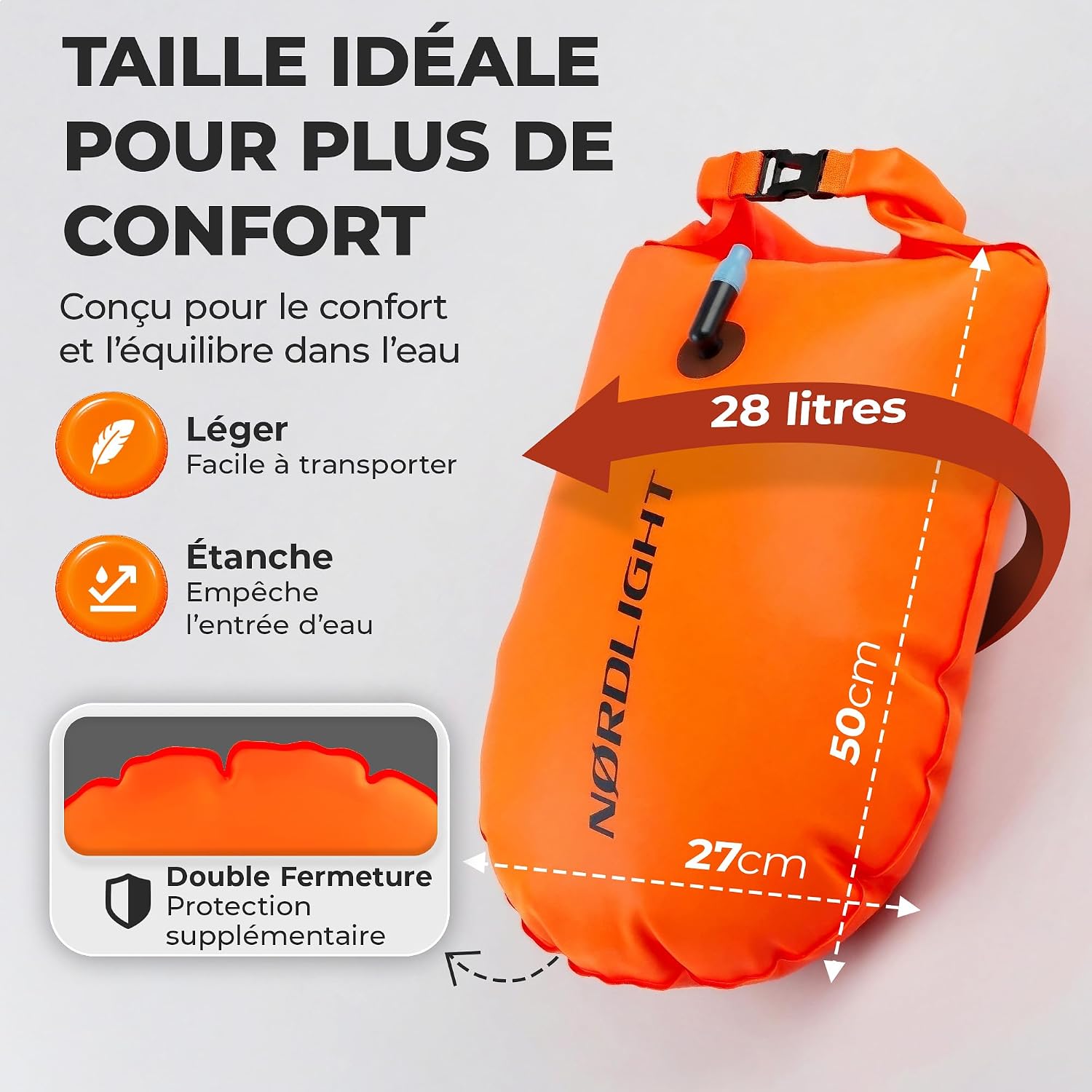 Detalle de Nordlight Bouée de Natation Nage Eau Libre – Pull Buoy avec Sac Étanche Dry Bag