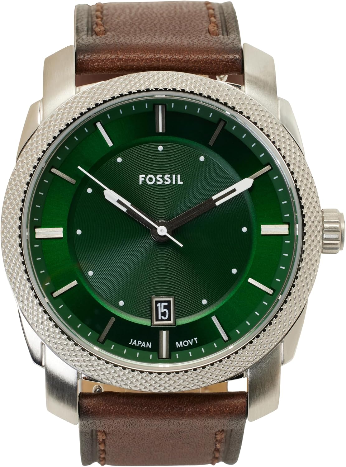 Detalle de Fossil Machine Herrenuhr – Quarz-Dreizeiger mit Datum, Edelstahlgehäuse, wählbares Band (Leder oder Edelstahl)