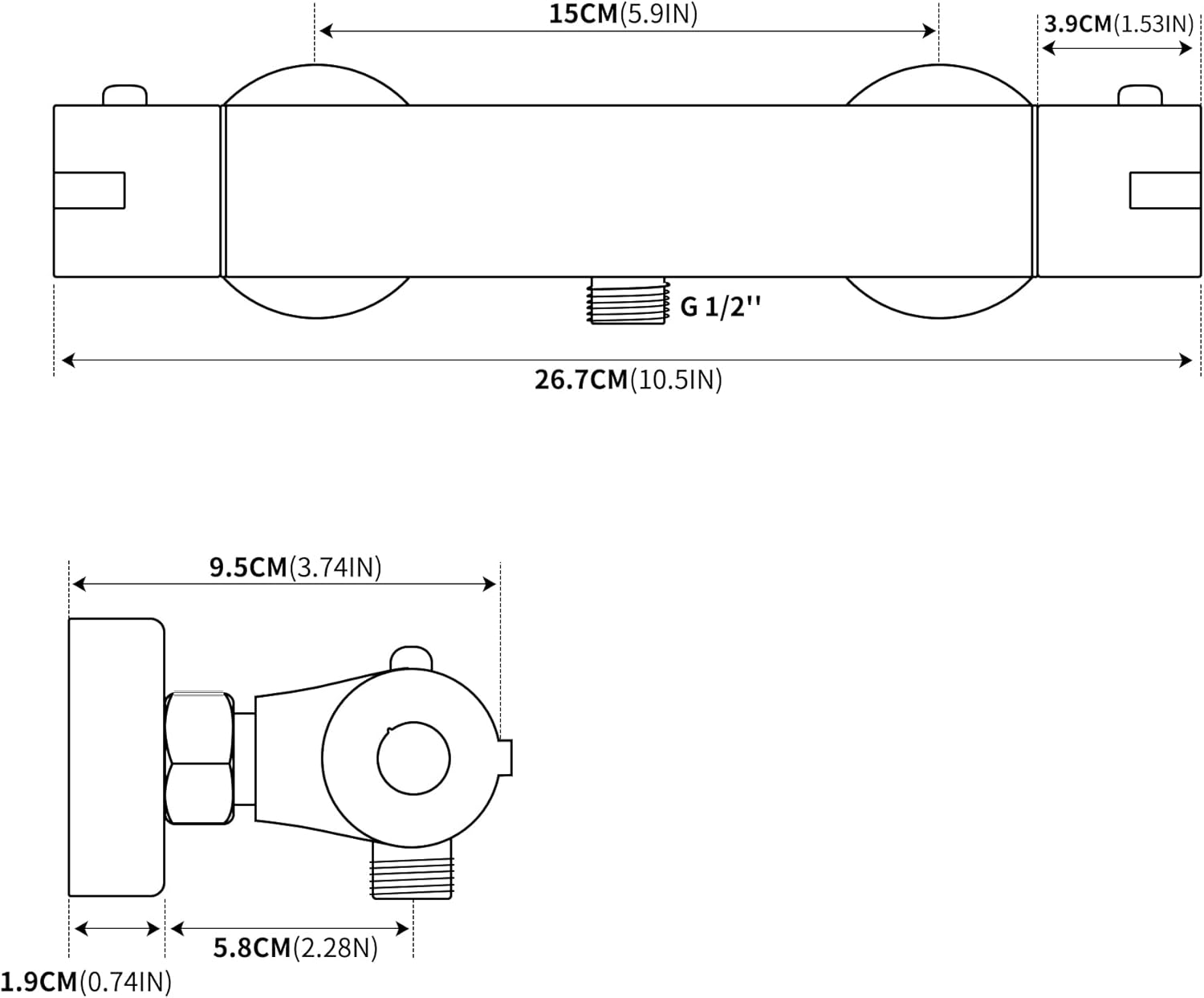 Thumbnail 5 de MORADO Miscelatore Doccia Termostatico Nero da Muro con Blocco di Sicurezza a 38°, forma rotonda