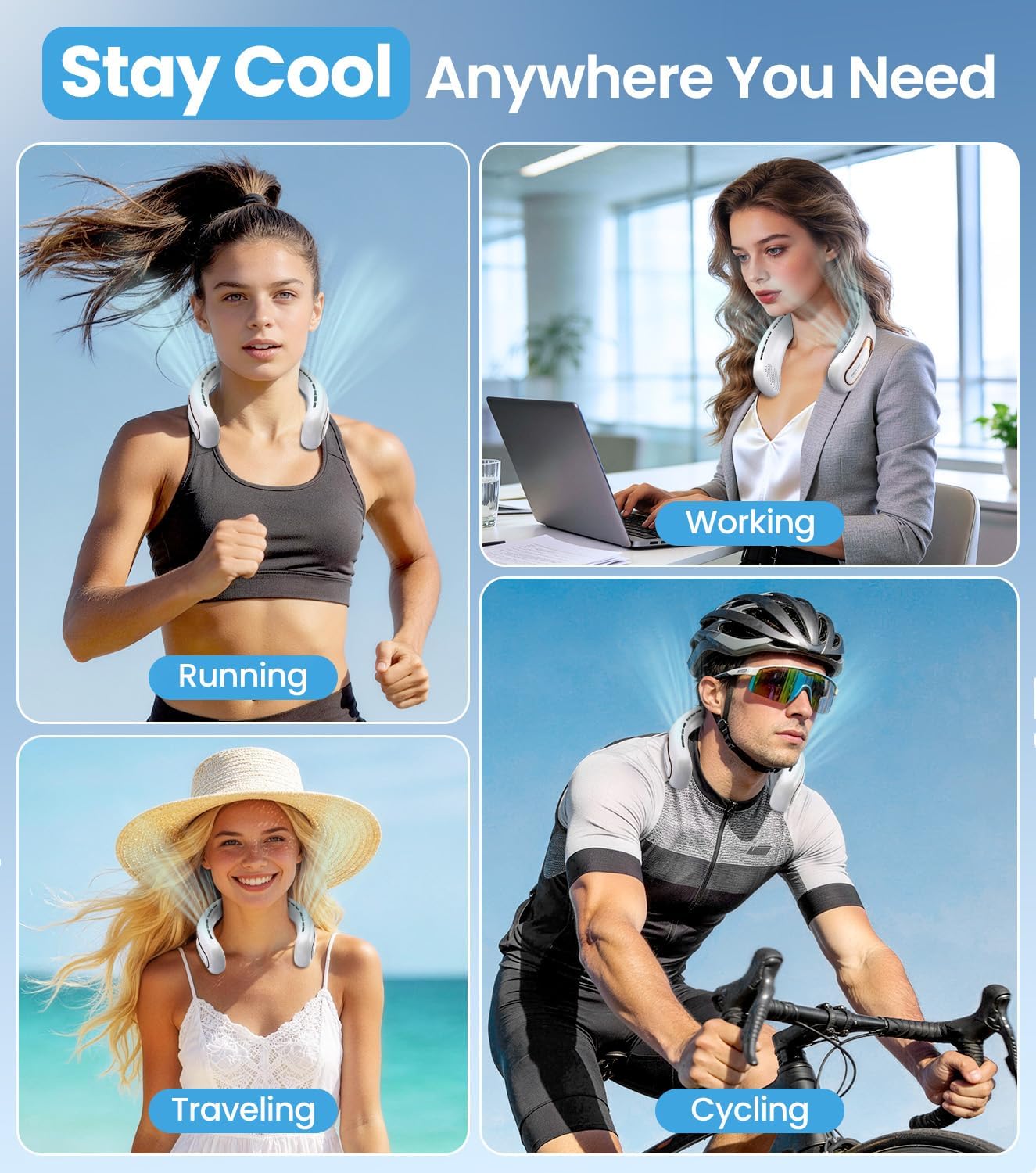 Thumbnail 6 de Neck Fan with Bladeless Design, 4000mAh USB Rechargeable Personal Cooler
