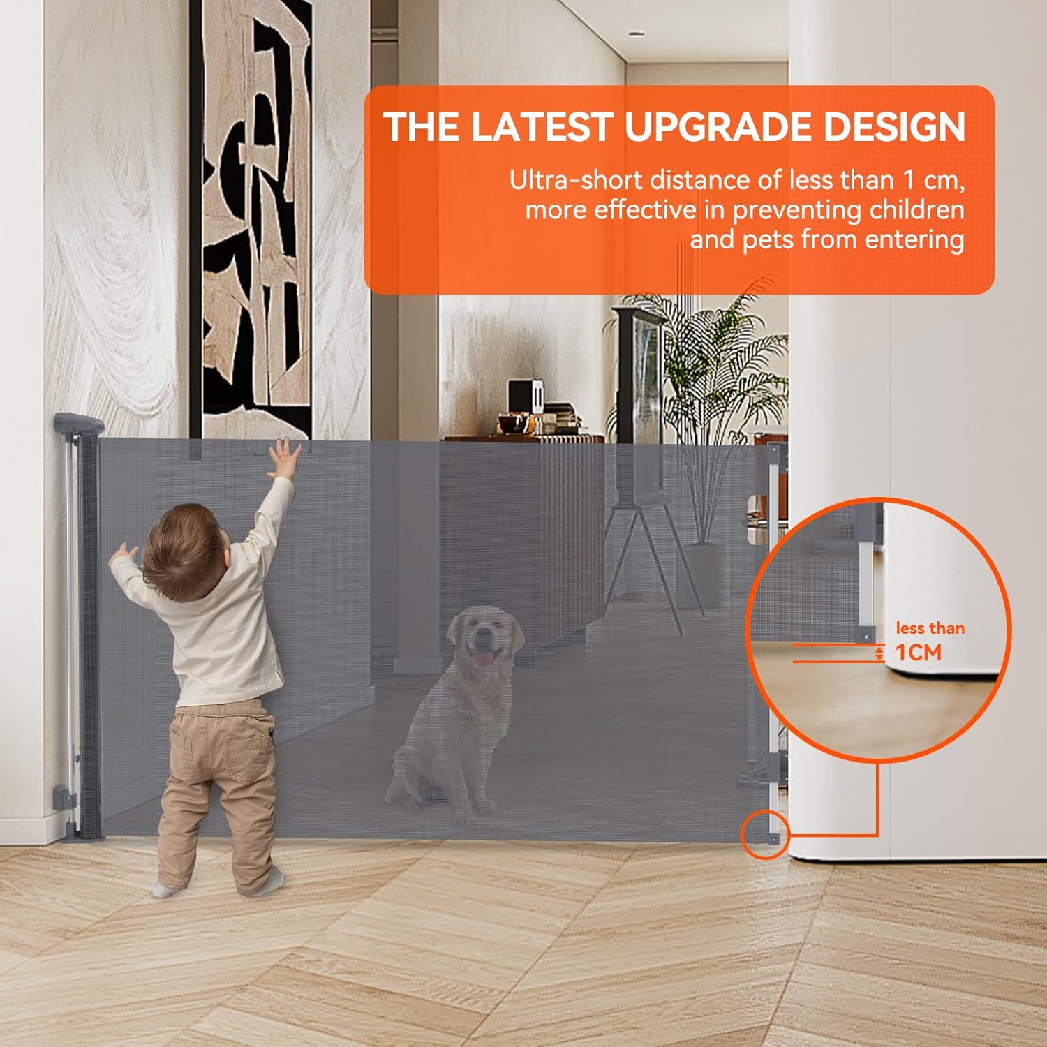 Detalle 2 de Muaket Retractable Stair Gate for Babies and Pets (0–180cm) with One-Handed Silent Operation