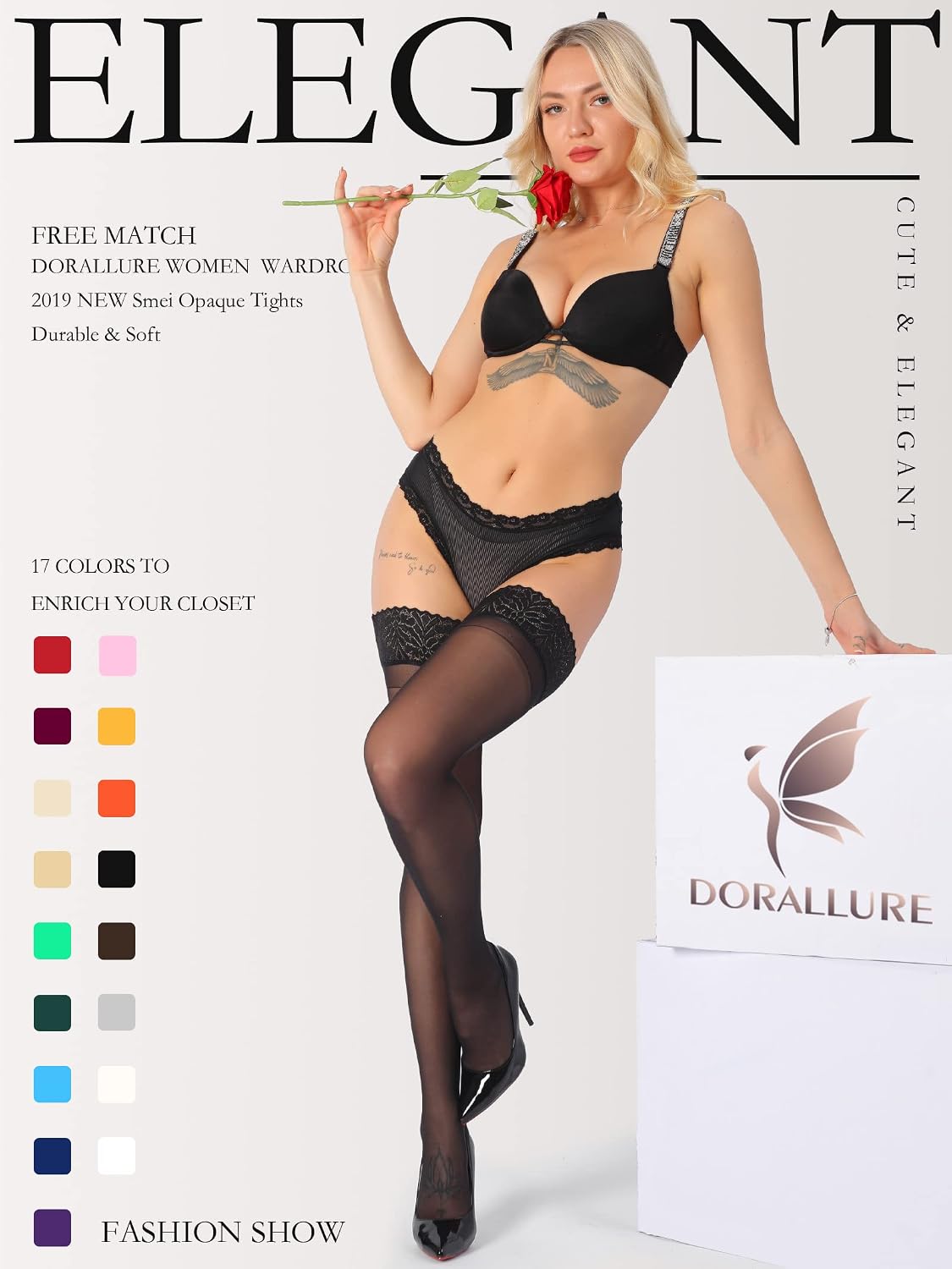 Detalle 2 de DORALLURE Thigh High Stockings, 20D Sheer with Silicone Lace Top