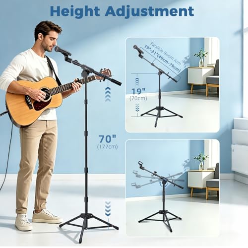 Detalle de GUITTO GMS-04 Mikrofonständer mit Doppel-Halter für Smartphone/Tablet – vielseitig einsetzbares Studio-Stativ