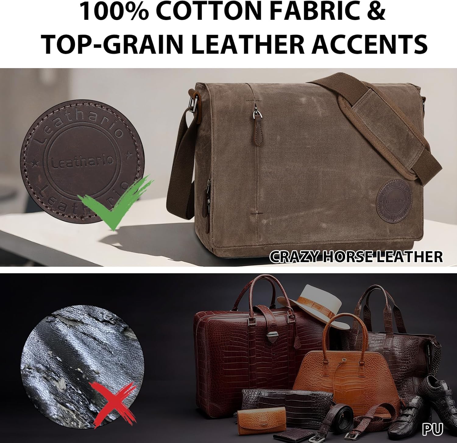Thumbnail 6 de Leathario Canvas Messenger Bag: Durable, organised carry for laptops up to 15.6 inches