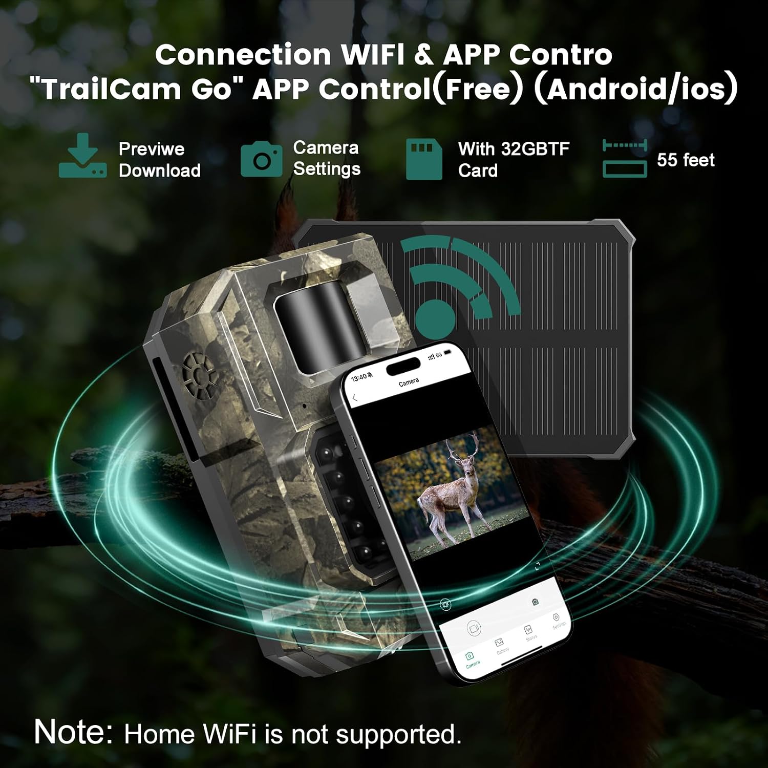 Detalle 2 de MAXDONE Trail Camera, Solar WiFi, 4K 64MP, 100° View, Night Vision