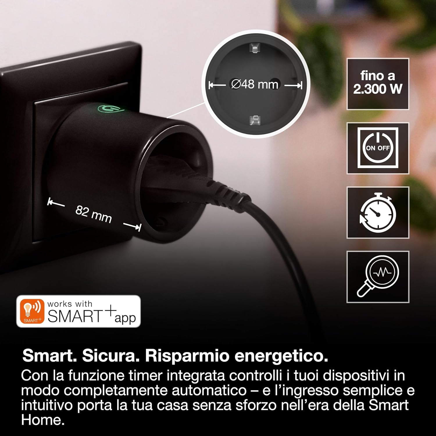 Thumbnail 1 de OSRAM Presa EU SMART+ Matter Plug: smart plug nera con monitoraggio consumi e controllo con Alexa, Google Home e Apple HomeKit