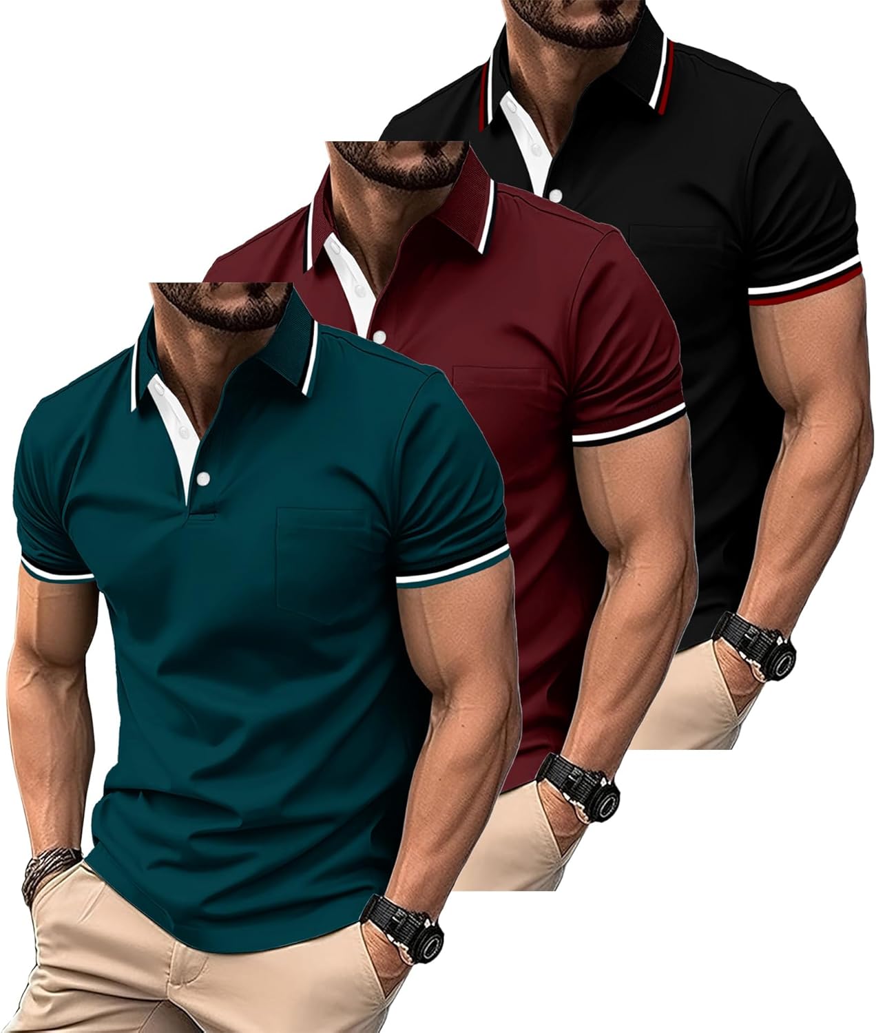 Thumbnail 6 de ZITY Polo Uomo Maniche Corte Pacco da 3 per Golf, Tennis ed Estate (magliette leggere e traspiranti)