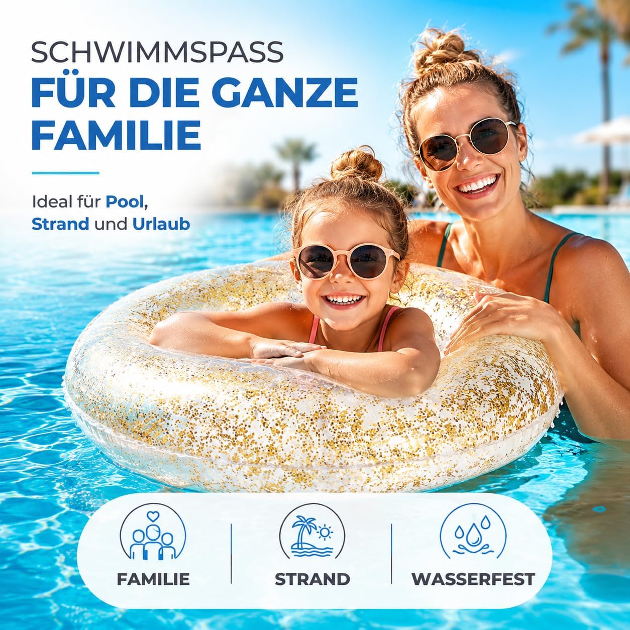 Detalle de Aufblasbarer Schwimmring – Glitzer-Luftmatratze für Pool, Strand und See
