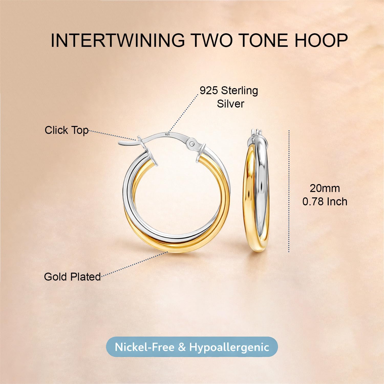 Detalle 2 de LeCalla Sterling Silber Zwei Ton Verflechtung Ohrringe