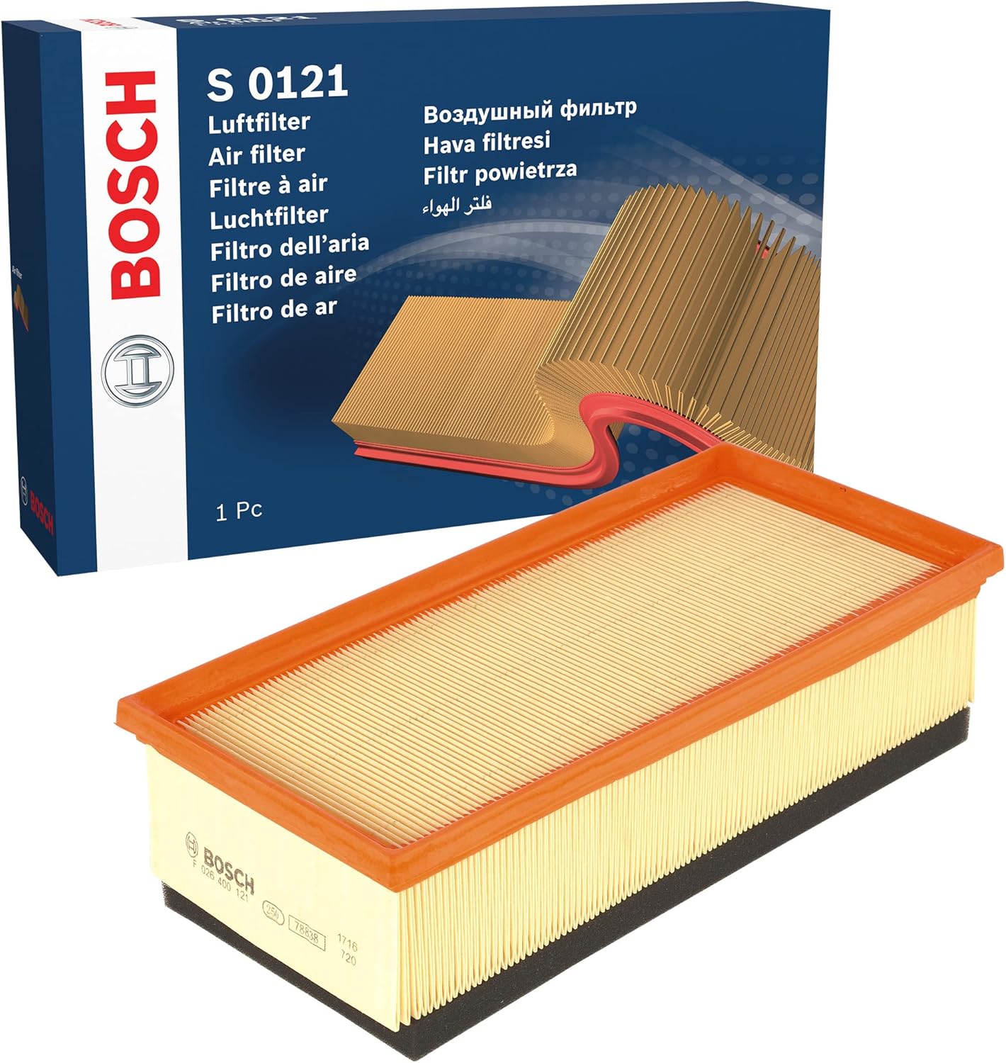 Detalle de Bosch S0121: Filtre à Air Automobile — Cartouche efficace pour une admission d’air plus propre
