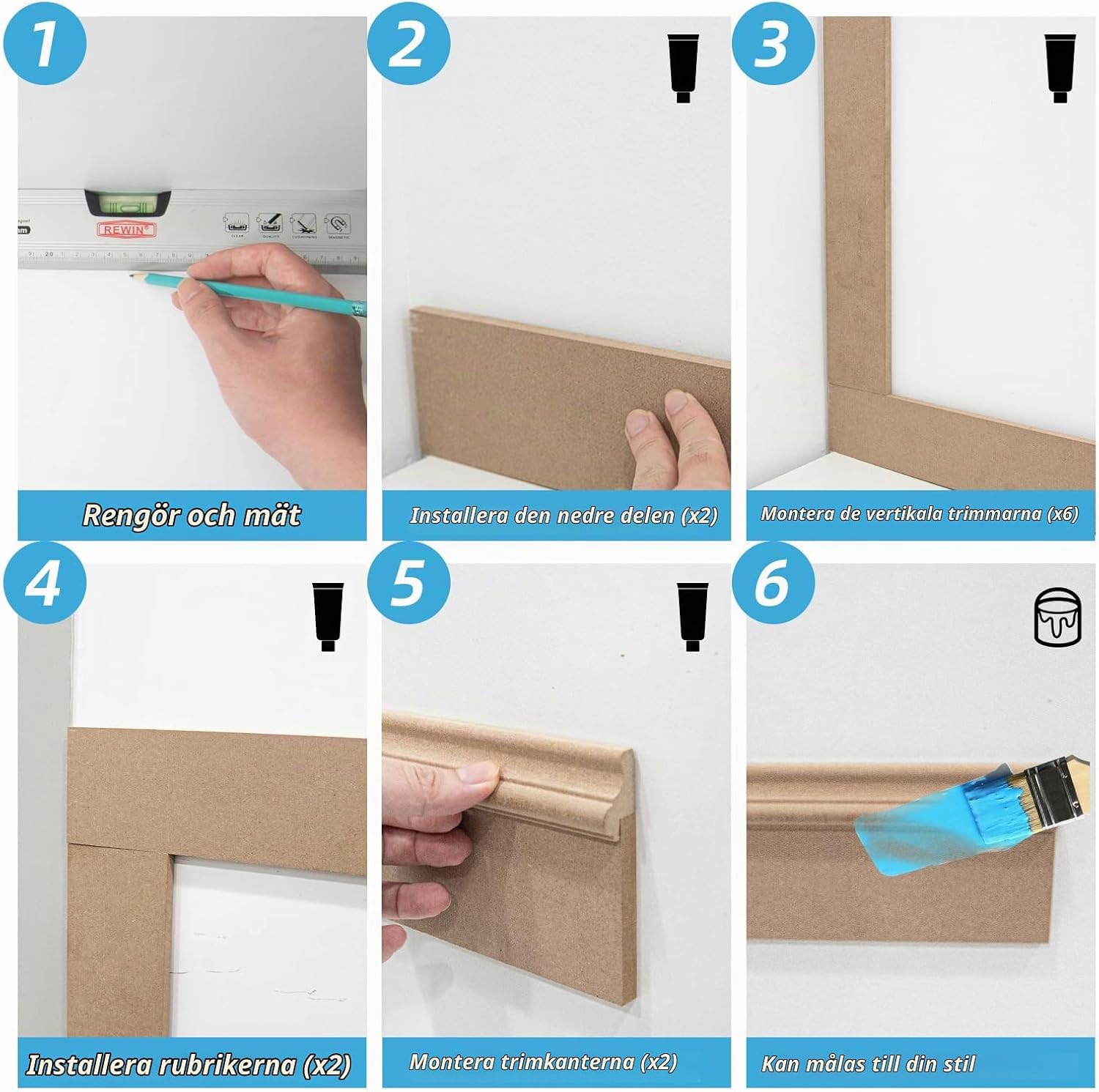 Thumbnail 6 de Art3d MDF-panelkit 480 x 137 cm med målningsbara lister och kantlister