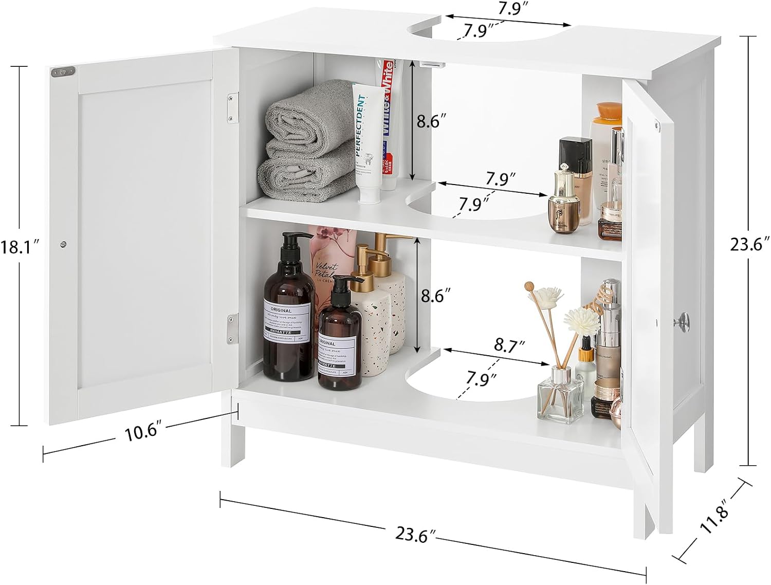 Detalle 2 de TEENFON Pedestal Sink Storage Cabinet, White