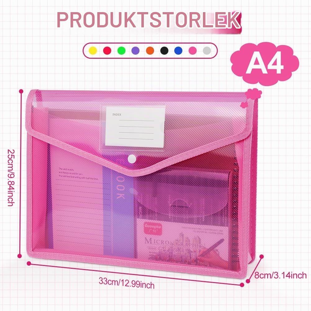 Detalle 2 de Vicloon A4-plastfickor, 9-pack med tryckknapp och kortficka