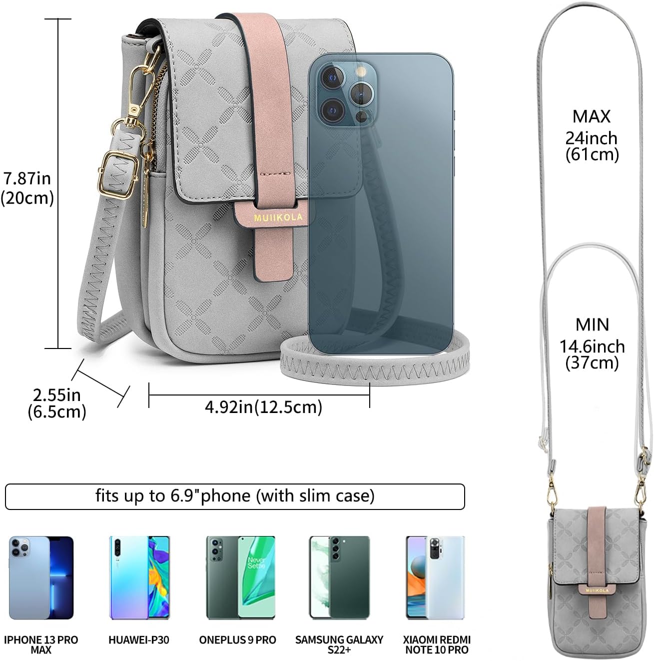 Detalle de MUIIKOLA Handytasche zum Umhängen – RFID-Schutz, großes Fassungsvermögen, PU-Leder