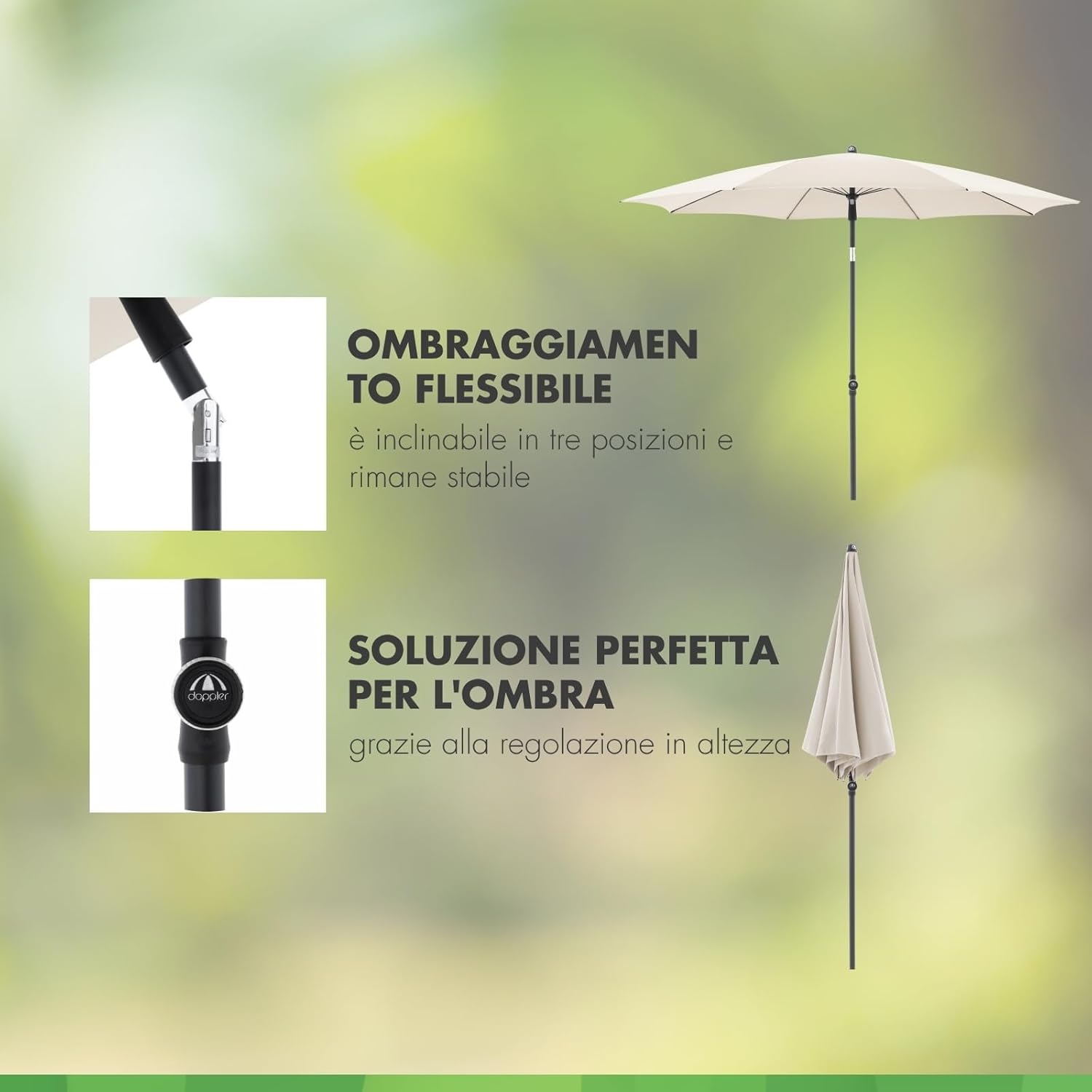 Thumbnail 2 de Doppler Parasole Rethink I 200 cm in natura – rotondo inclinabile, con copertura