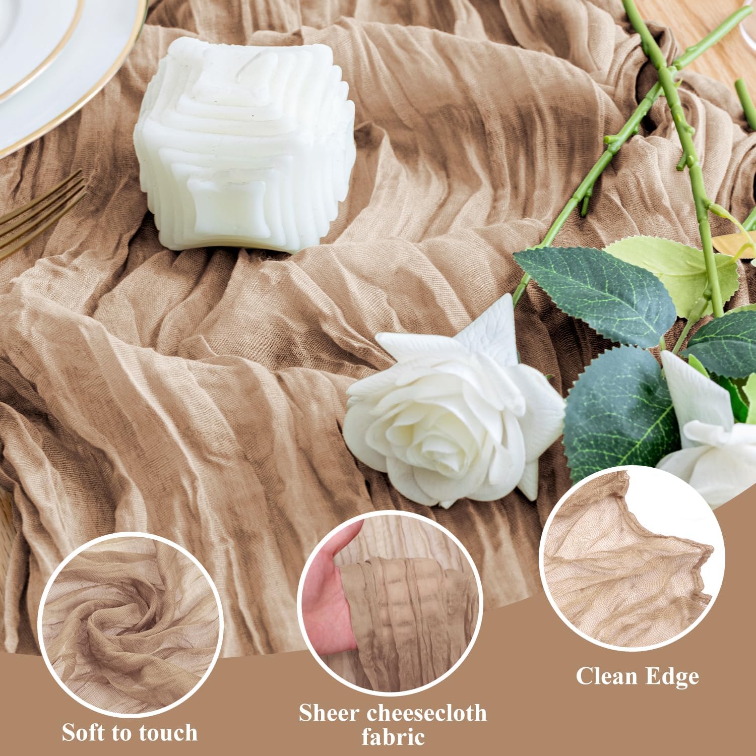 Detalle de Wokceer Cheesecloth Table Runner 12 Pack, 10ft Nude Brown – Rustic Gauze Linens for Weddings, Parties, and Baby Showers