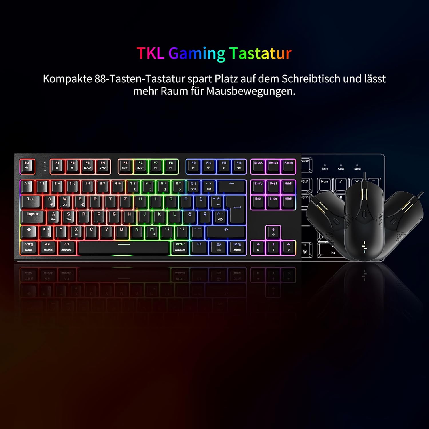 Thumbnail 5 de Newmen GM870 TKL Gaming-Tastatur (75%) mit Hot-Swap, kabelgebunden, RGB, Anti-Ghosting – deutsches QWERTZ, rote Switches