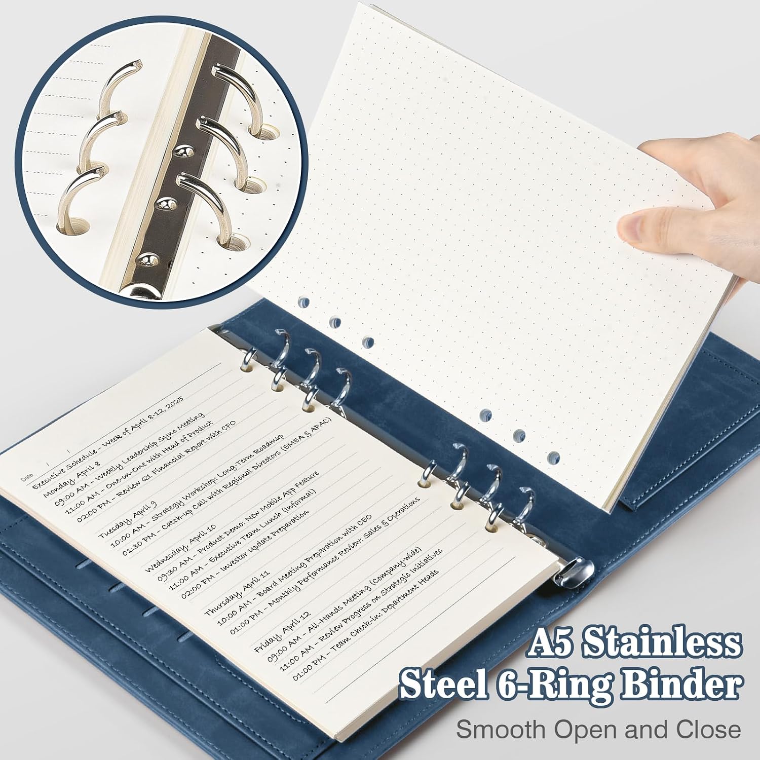 Detalle 2 de PU Leather A5 Ring Binder Notebook 200 Sheets