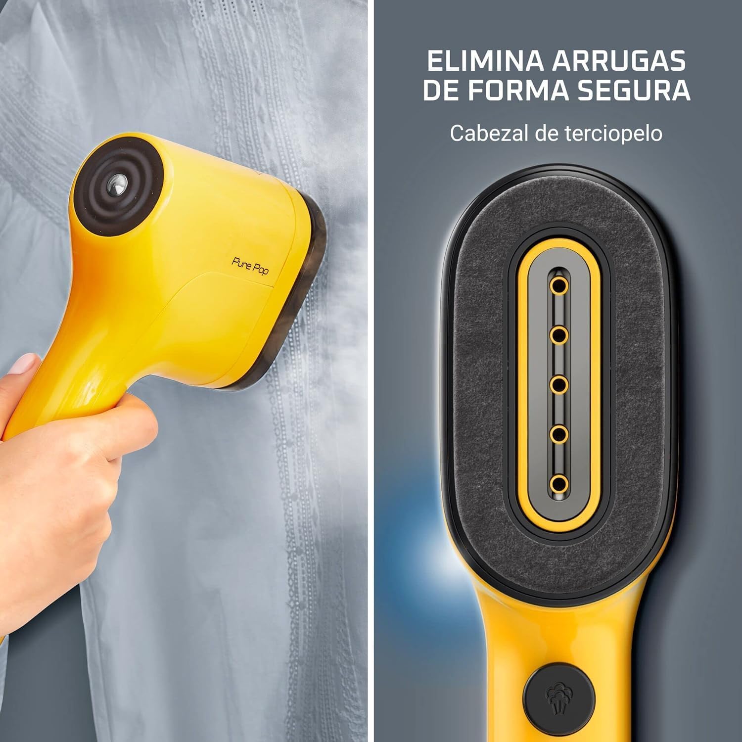 Detalle 2 de Rowenta Pure Pop DR2026: cepillo de vapor de 1300 W con cabezal reversible para planchar y quitar pelusas
