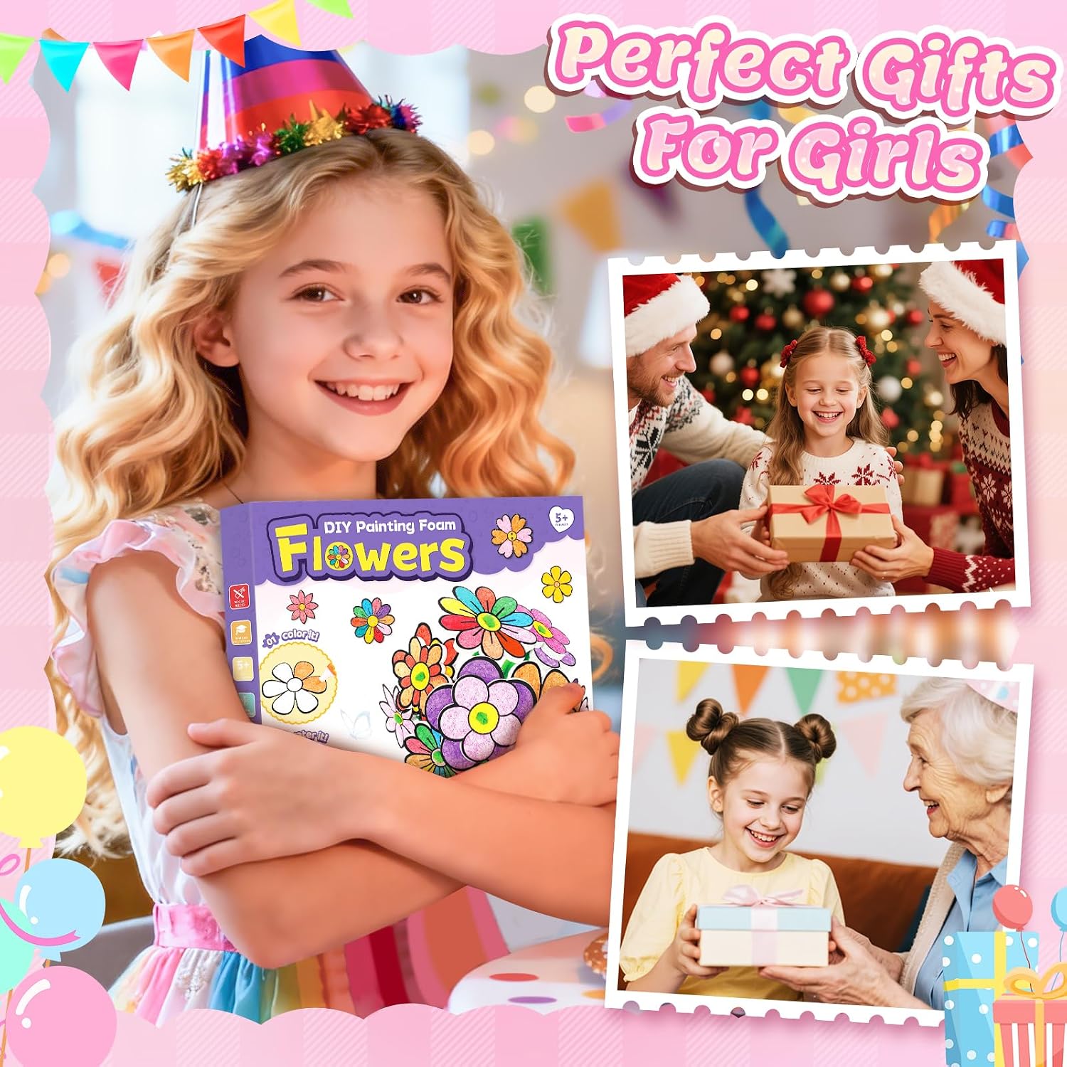 Detalle 2 de Gifts for 5–10 Year Old Girls DIY Flower Bouquet Art & Craft Drawing Kit (3D puffy paint activity set)