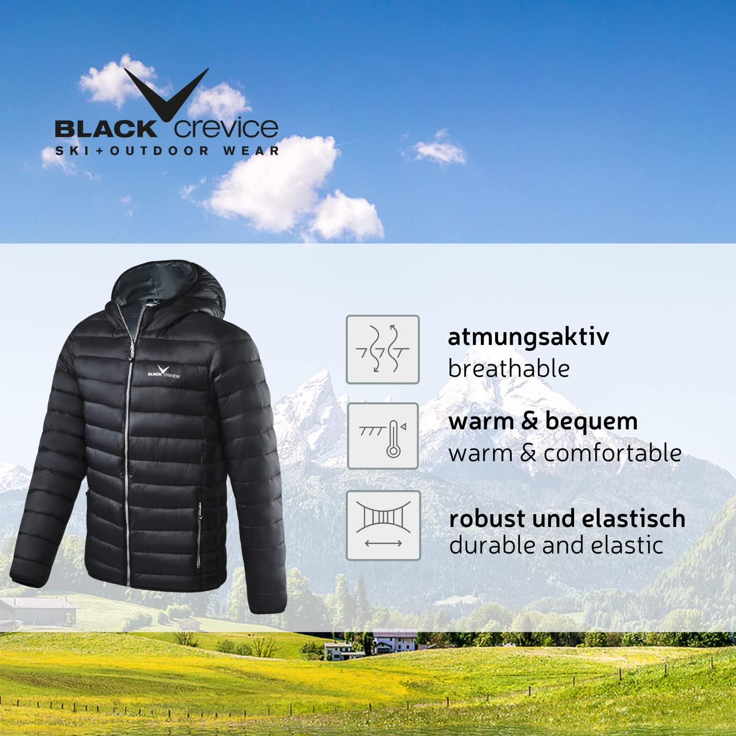 Detalle 2 de Black Crevice Giacca imbottita Uomo: piumino leggero, impermeabile e antivento