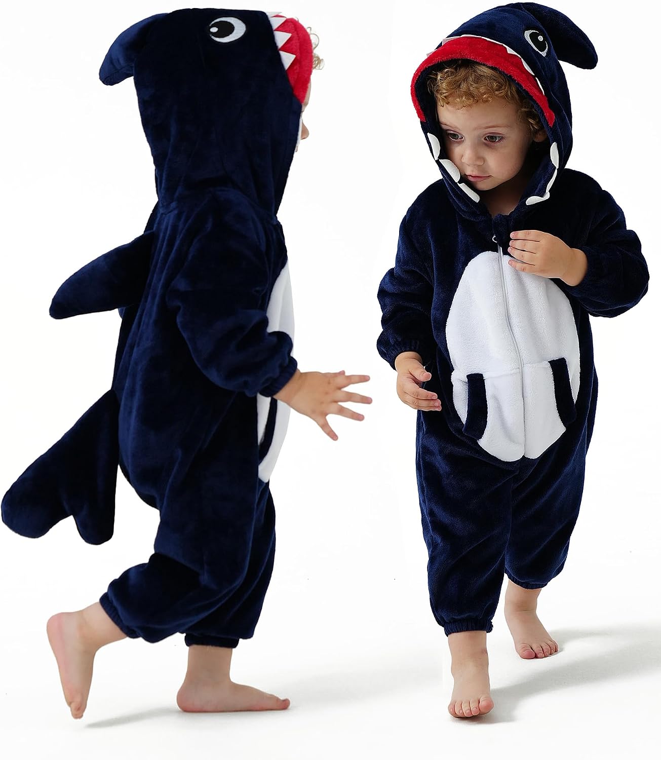 Detalle de DILUFUN Baby Shark Onesie Costume, Flannel with 3D Hood and Two-Way Zipper