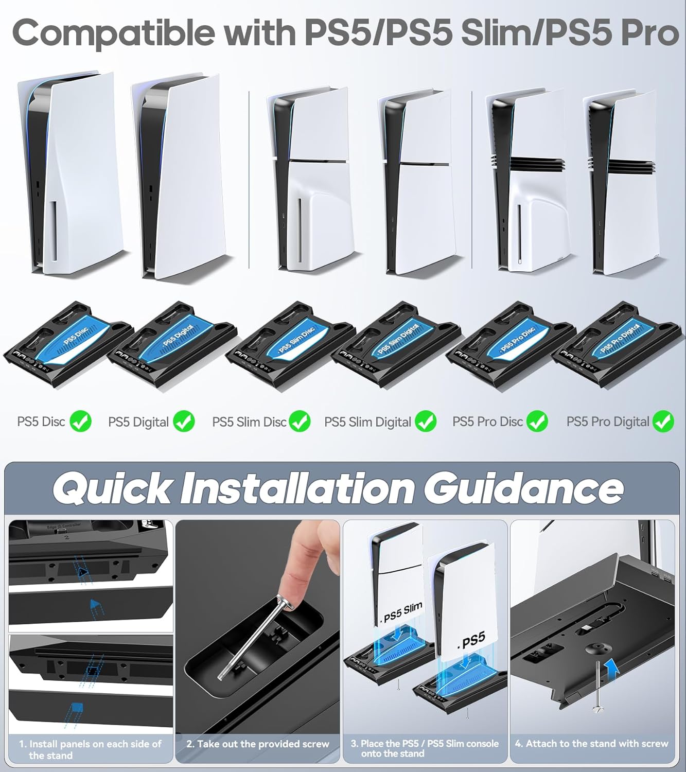 Thumbnail 1 de Rysker Supporto PS5/Slim/Pro con base di raffreddamento, ricarica controller e luci RGB