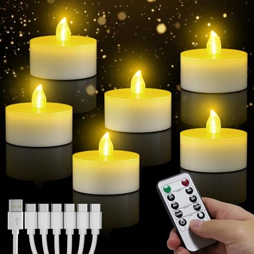 Detalle de daphomeu LED Teelichter Wiederaufladbar – flameless 6er Set mit Fernbedienung