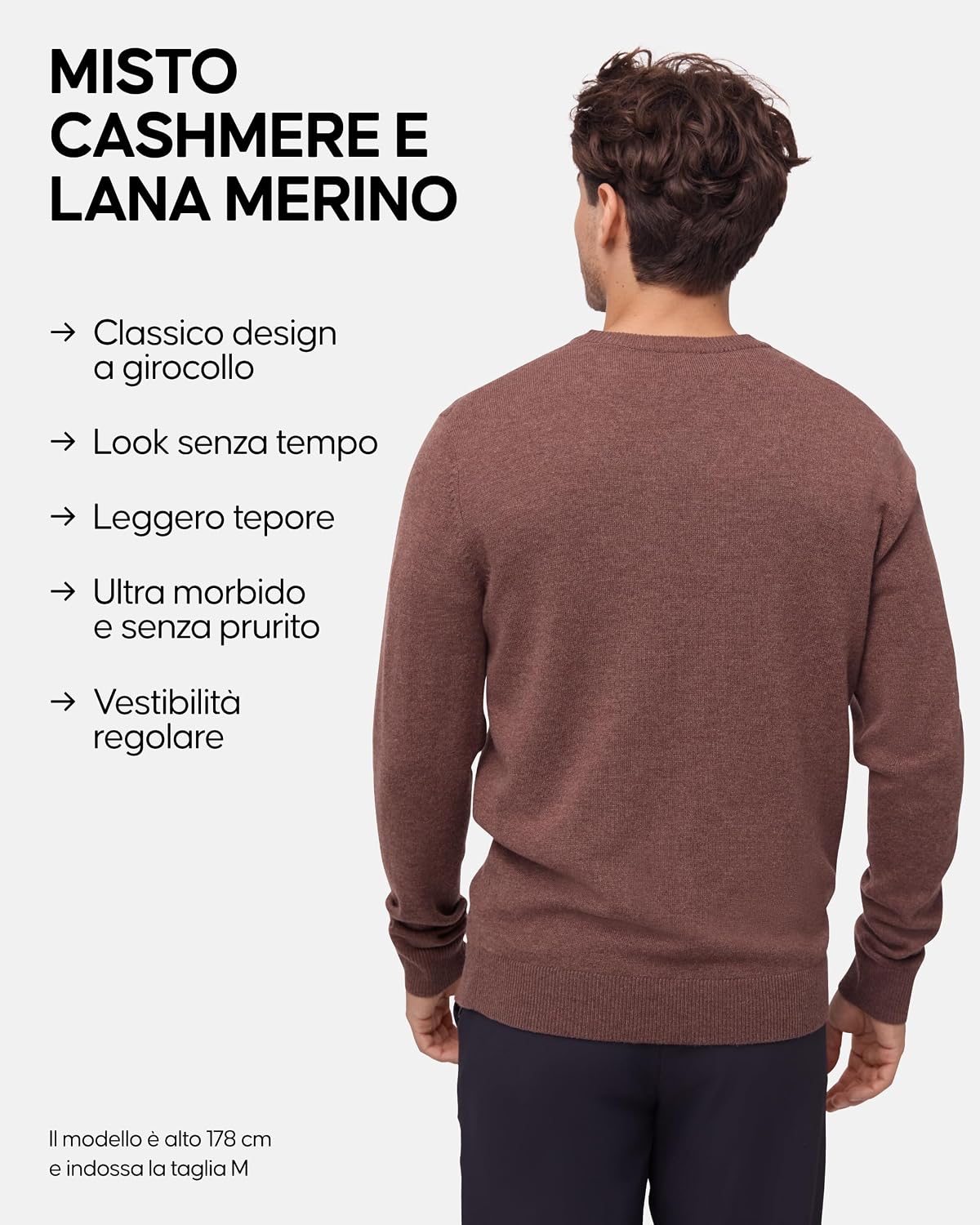 Detalle 2 de DANISH ENDURANCE Maglioncino da Uomo a Maniche Lunghe in Mistura Lana Merino e Cashmere
