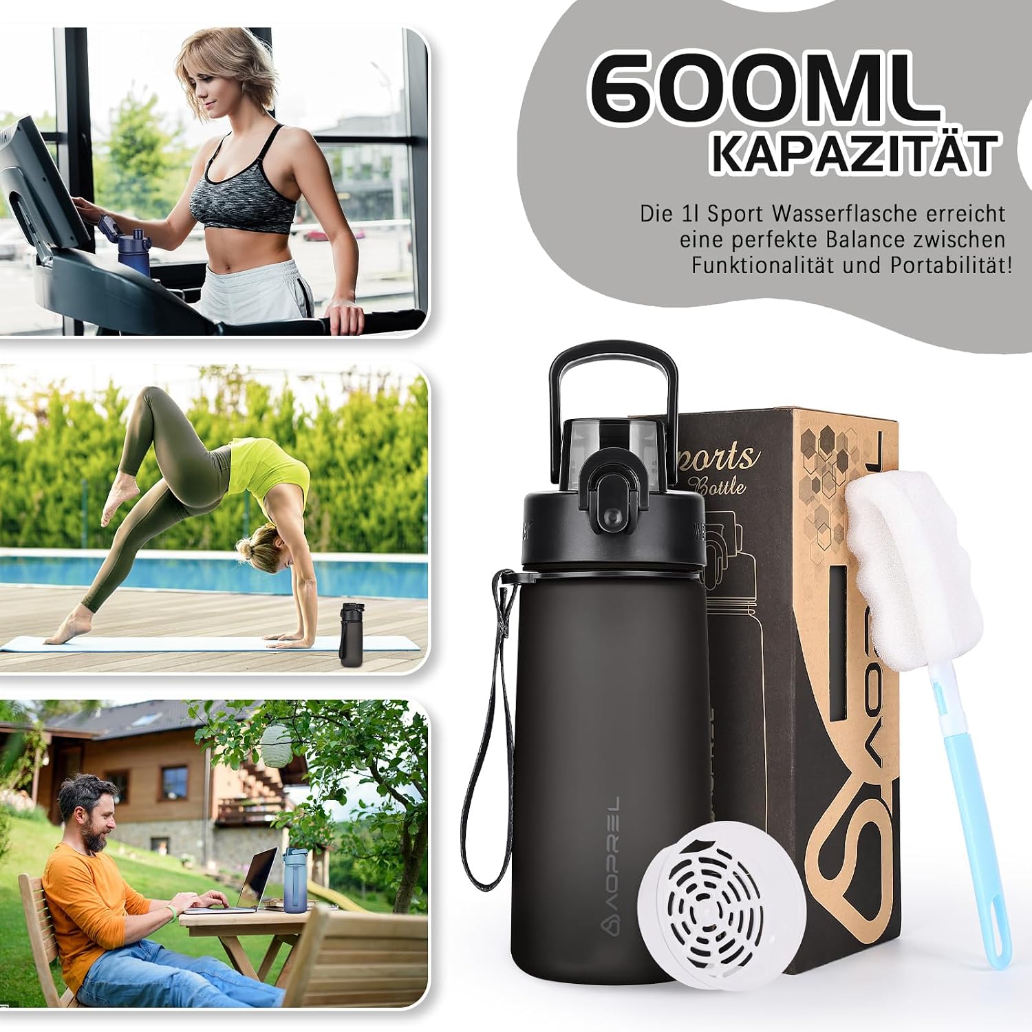 Thumbnail 6 de AOPREL Trinkflasche 600 ml – BPA-freie Tritan-Wasserflasche, auslaufsicher