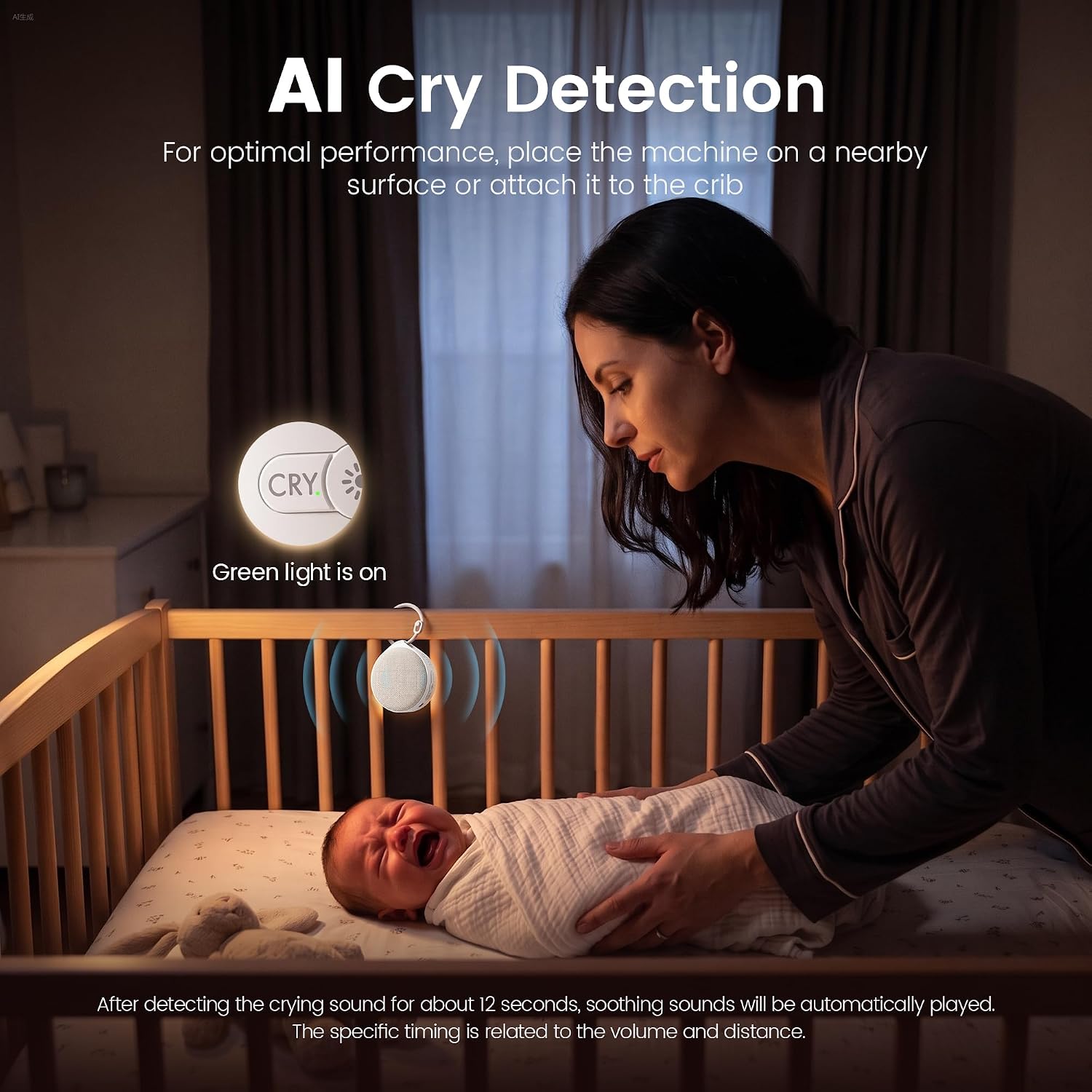 Thumbnail 1 de Glocusent CrySense Baby Sound Machine, 35 Sounds, 2700K Night Light