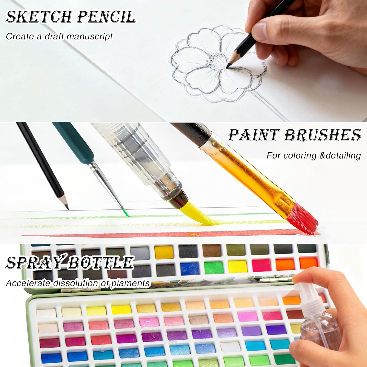 Detalle 2 de Kebuye Watercolour Paint Set 168 Colour – Portable Studio for All Levels