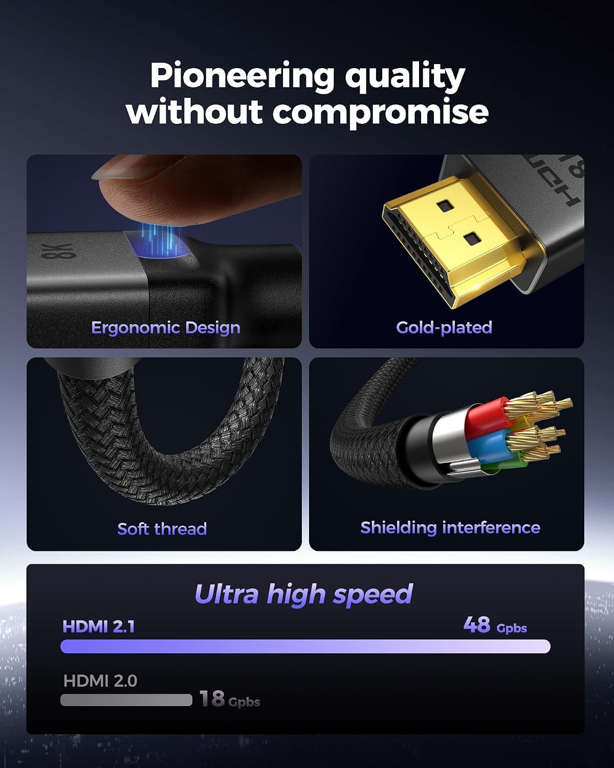 Detalle 2 de Silkland 8K HDMI Cable 3M Certified: Ultra High Speed, 48Gbps, eARC & HDR