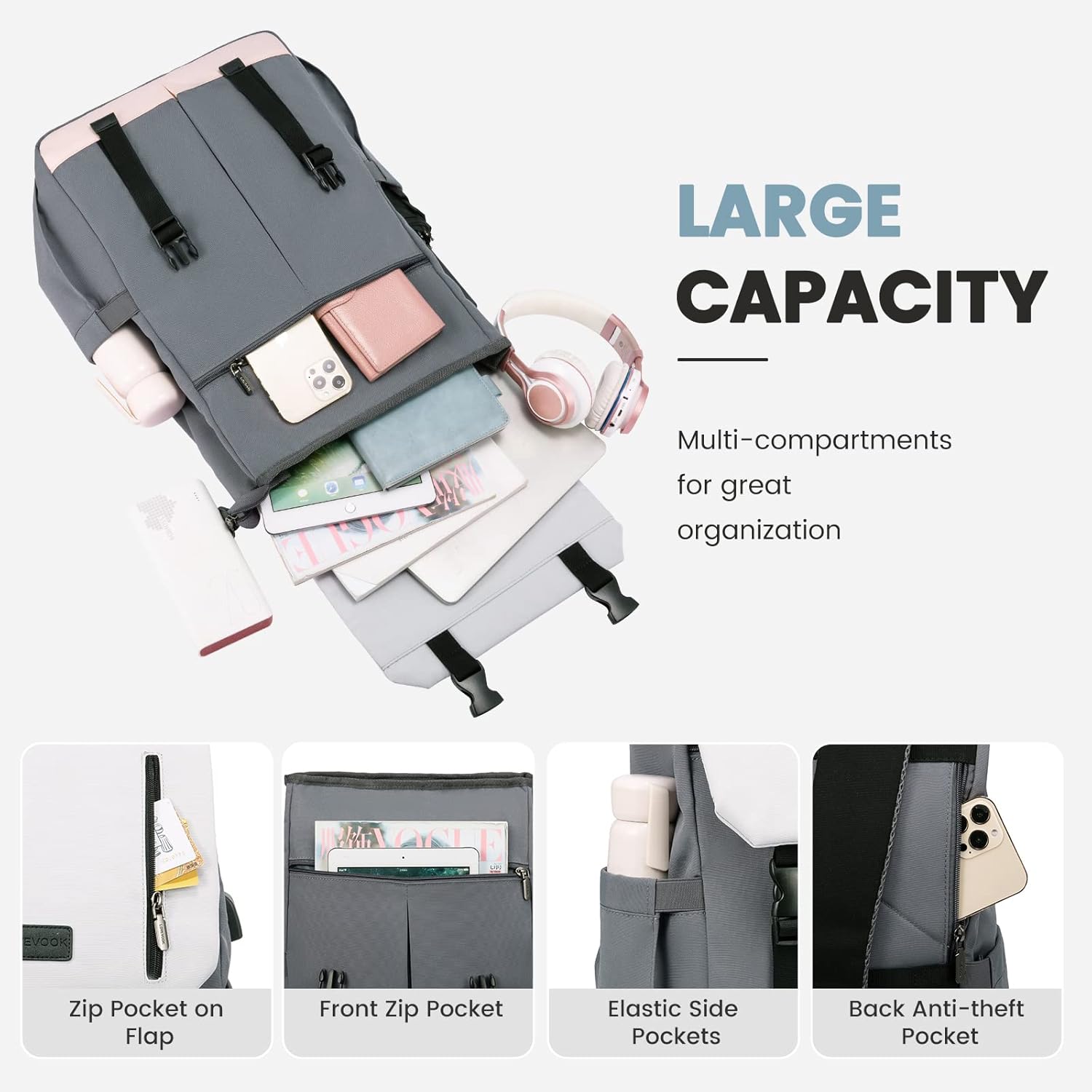 Detalle 2 de LOVEVOOK Zaino Porta PC Donna 15.6" – Zaino Antifurto Impermeabile per Laptop e Viaggi