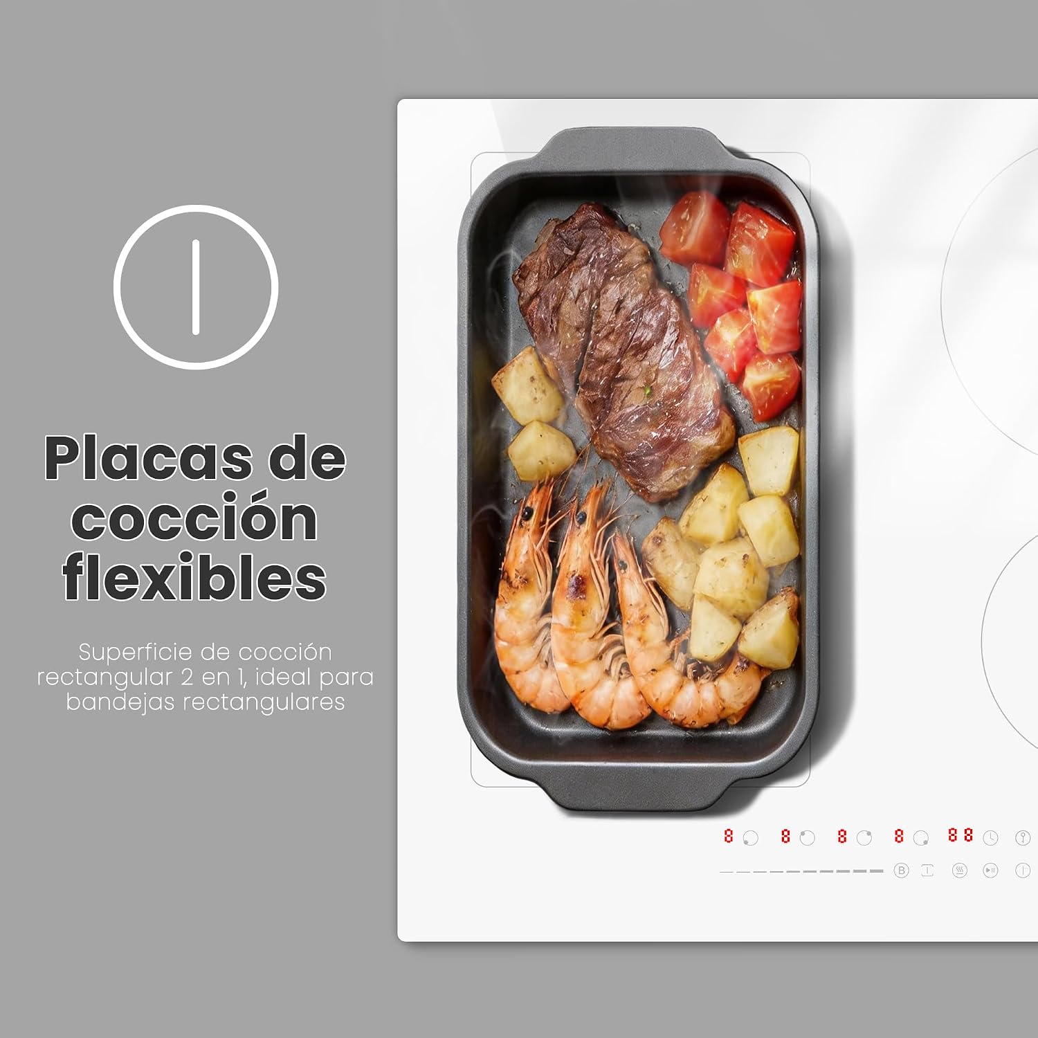 Detalle de Karinear Placa de Inducción Blanca 4 Fuegos con Zona Flexible y Enchufe