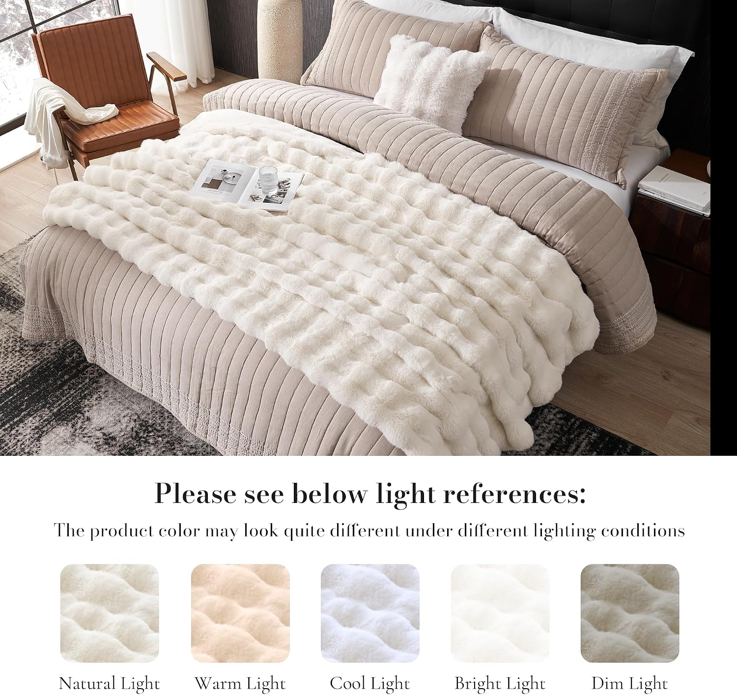 Detalle 2 de Amélie Home Faux Fur Throw Blanket 90" x 90" 🛋