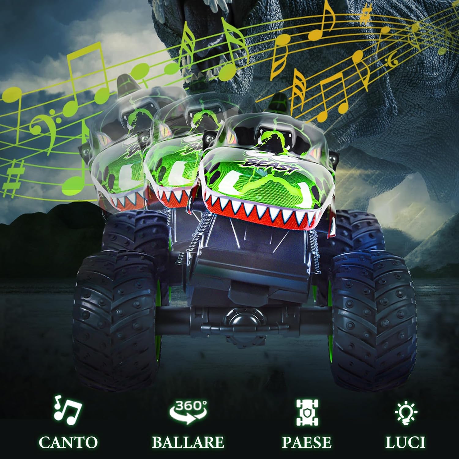 Detalle de IEEILULU Macchina Telecomandata Monster Truck con LED: dinosauro su ruote per bambini 8–14 anni