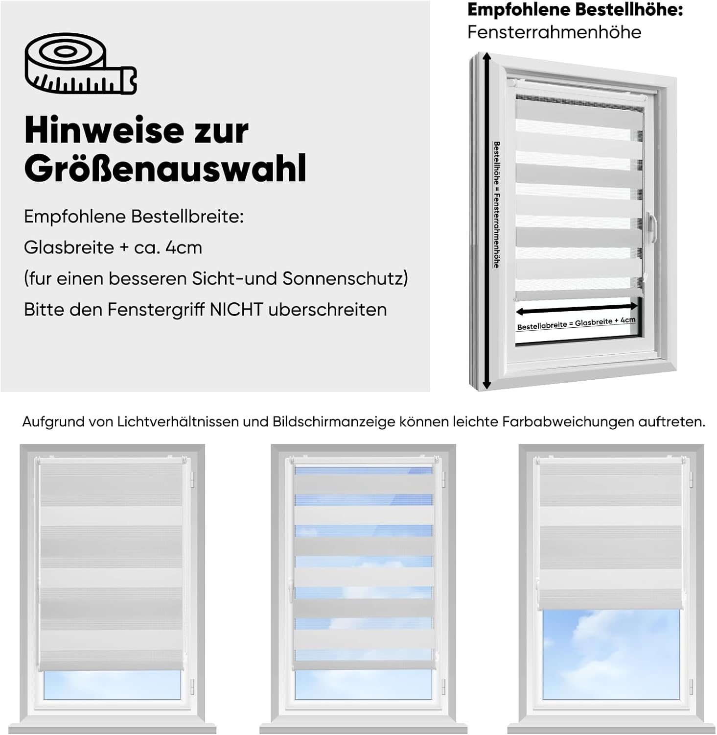 Thumbnail 3 de Sekey Doppelrollo Klemmfix ohne Bohren – Zweifarbig 80 cm Breite, 80x130 cm, Weiß & Hellgrau