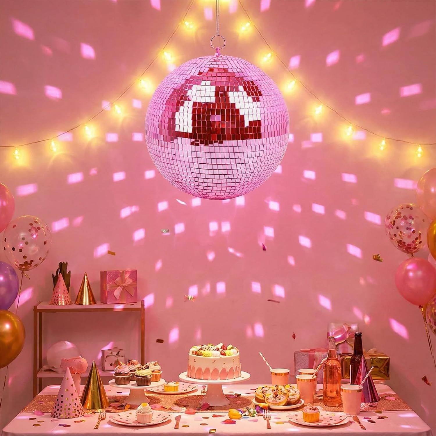 Thumbnail 6 de Muscab 12-Inch Pink Disco Ball with Hanging Ring, 95% Glass Mirror