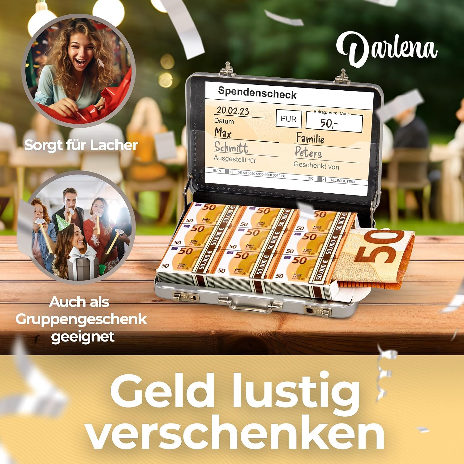 Detalle de Darlena 50. Geburtstag Mini Geldkoffer – originelles Geldgeschenk zum 50. Geburtstag (Frau & Mann)