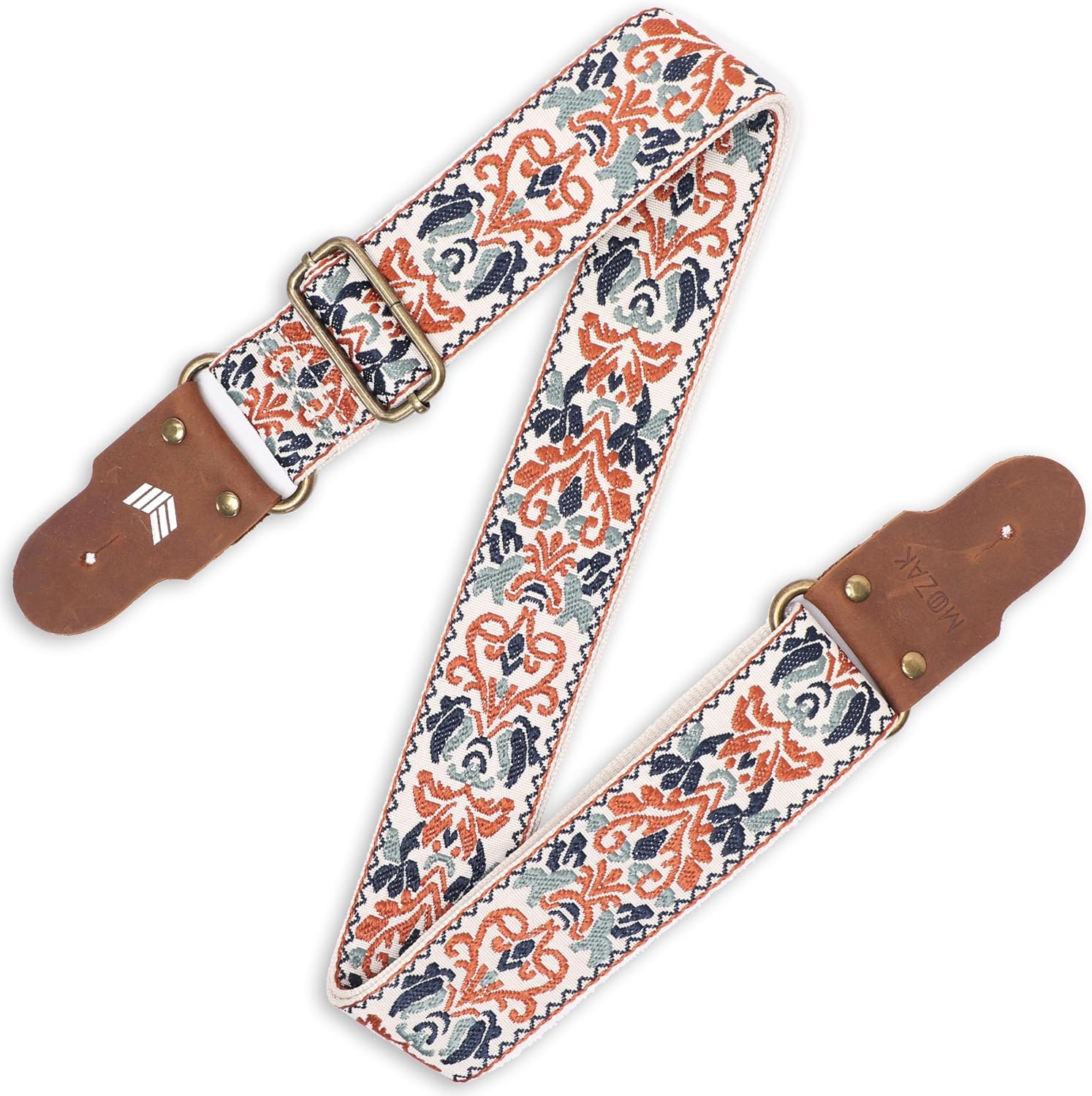Detalle de MOOZAK GS30 Guitar Strap, White Jacquard Cotton, Adjustable 93–157 cm