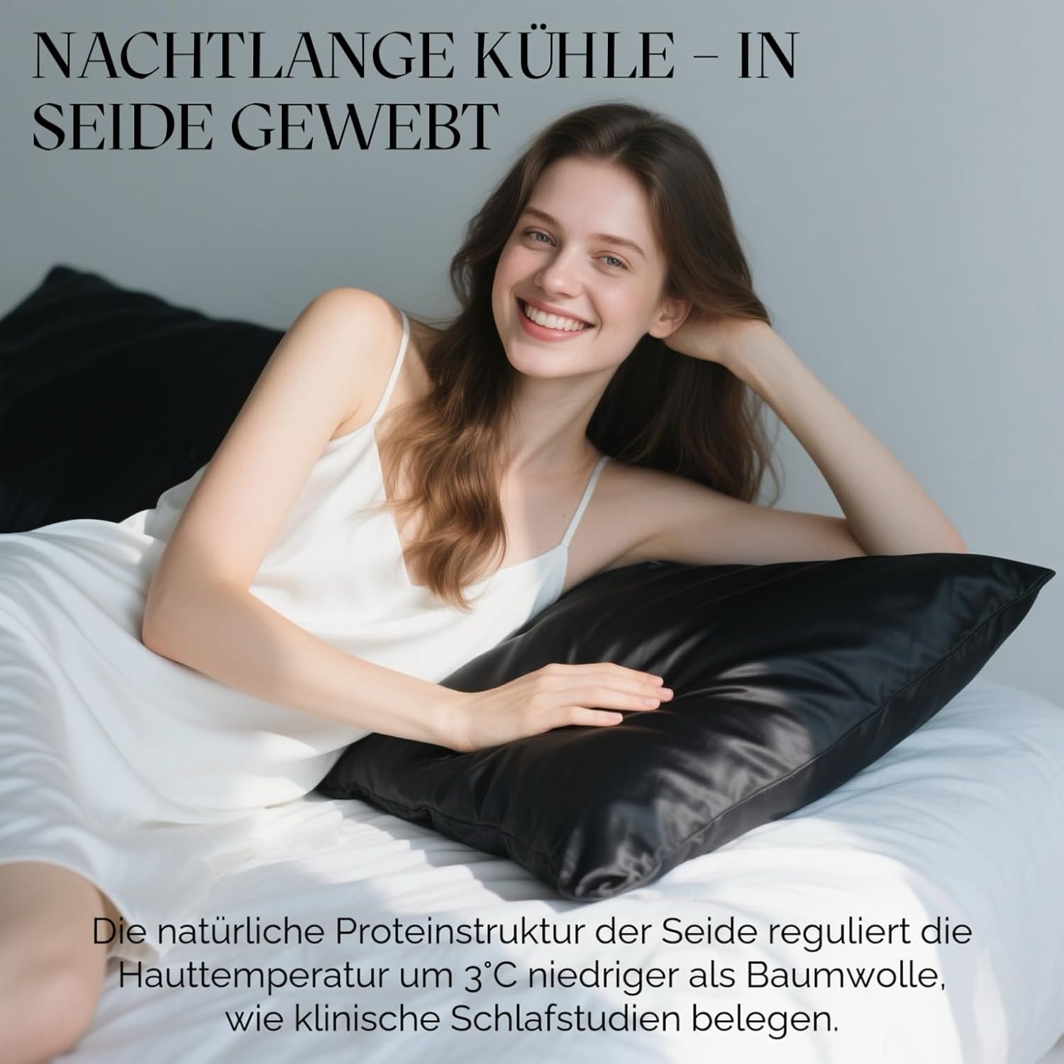 Thumbnail 4 de Ravmix Seidenkissenbezug 40x80 – 2er Set, Maulbeerseide, versteckter Reißverschluss, Schwarz
