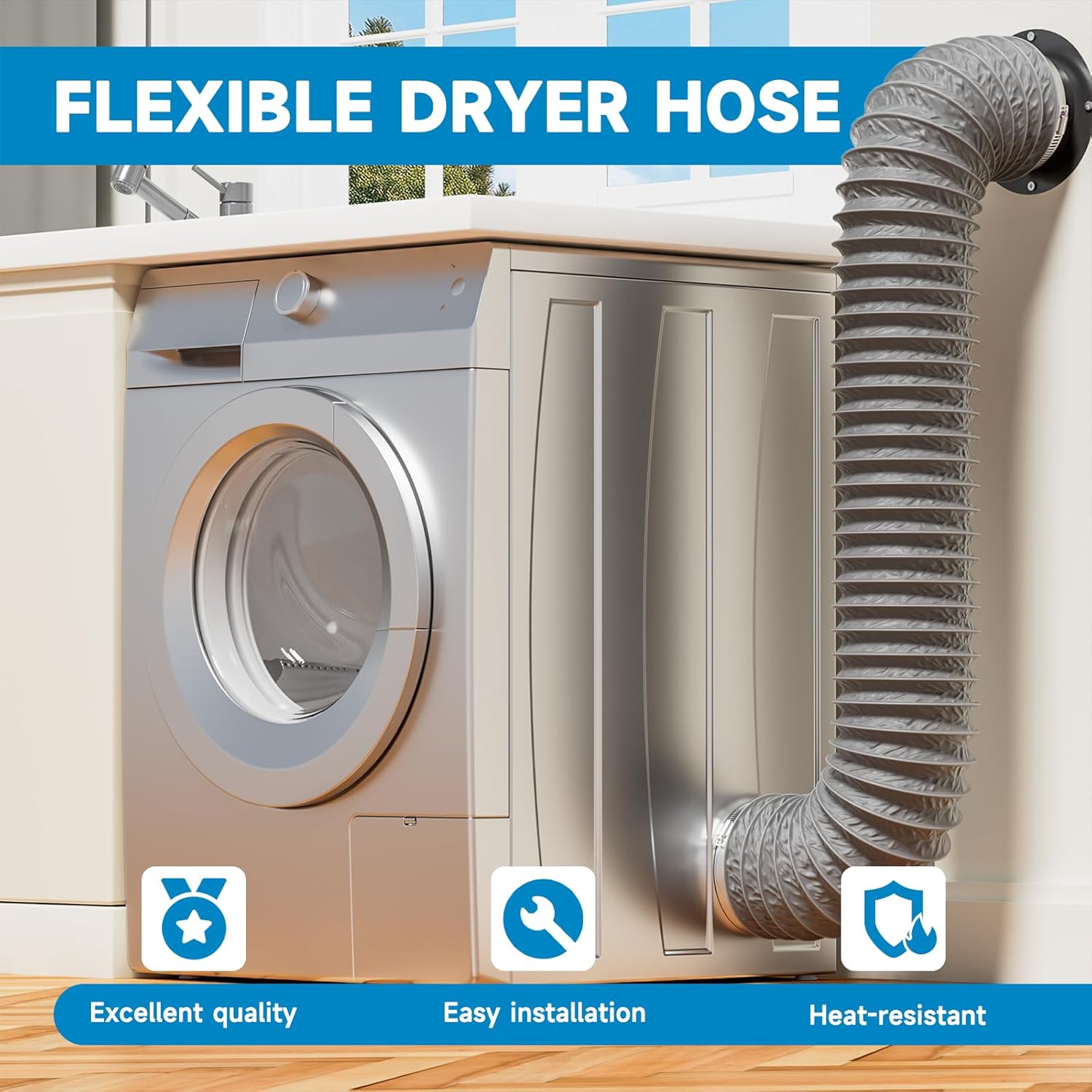 Thumbnail 5 de Hon&Guan Conduit d'air Flexible 200 mm x 5 m en Feuille d'aluminium et PVC – pour climatisation, VMC et sèche-linge