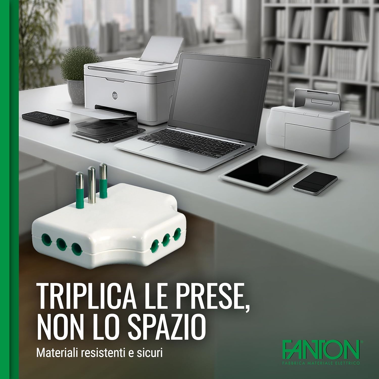 Thumbnail 3 de FANTON 82250: adattatore presa tripla piatta SALVASPAZIO, 1 spina italiana piccola 10A e 3 prese italiane