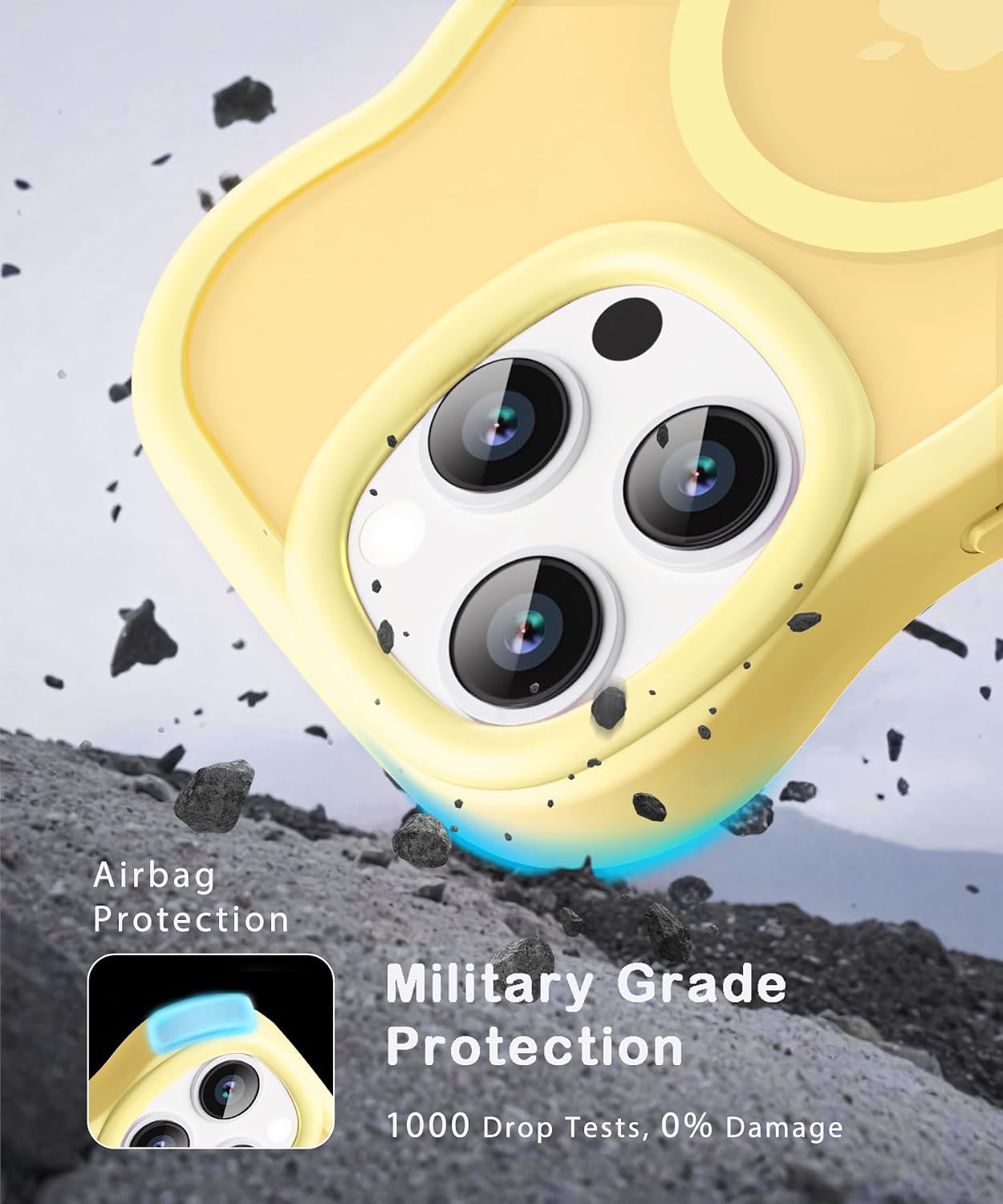Detalle 2 de Amzfield Magnetic Case for iPhone 16 Pro — Wavy Frame, MagSafe, Yellow