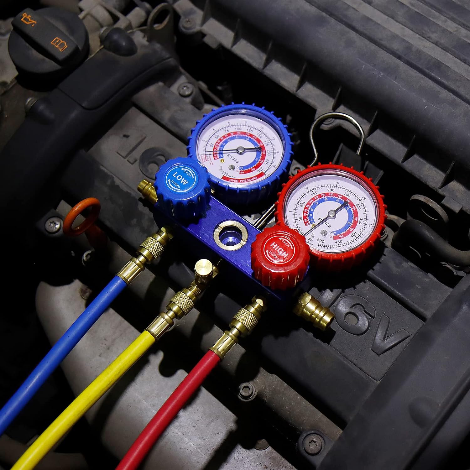 Detalle de CCLIFE Regolabile R134A Attacco Rapido HVAC: Connettore Coppia Adattatore Alto/Basso 1/4" SAE
