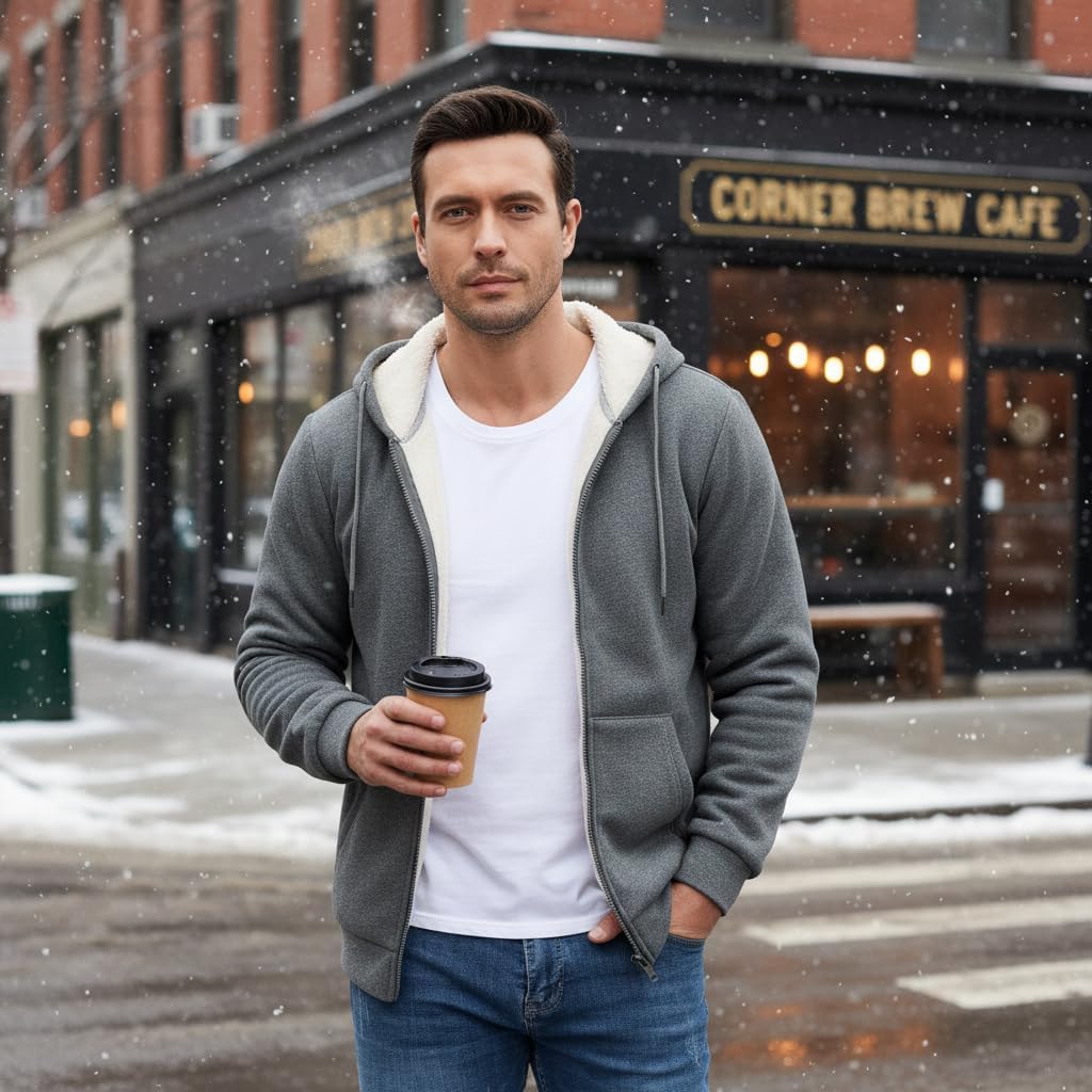 Detalle de MoFiz Men's Sherpa-Lined Hoodie