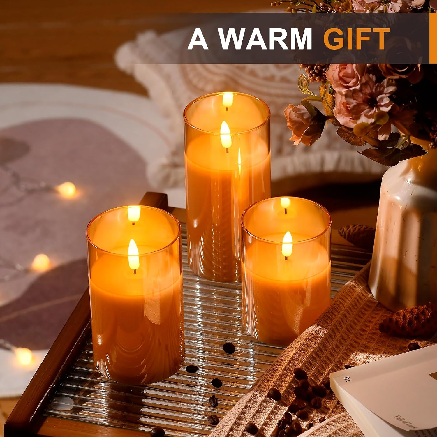Detalle 2 de Tyawon Gold LED Flameless Candles, 3-Pack with Remote and Timer