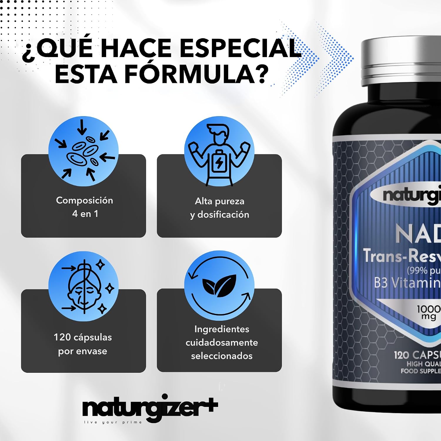 Thumbnail 5 de Naturgizer+ Advanced Complex 4+1 con NAD+ y trans-resveratrol (120 cápsulas) en tecnología liposomal